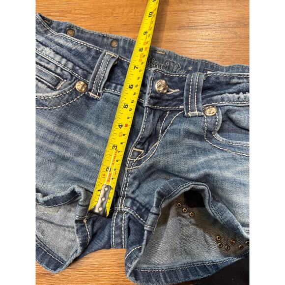 Miss Me JP5046H10 Bling Embroidered Cross Jean Shorts Mini Jewels SZ 25 EB - Picture 5 of 5